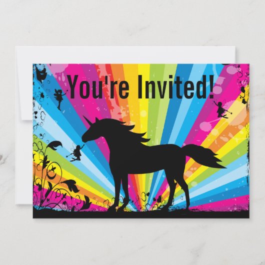 Eenhoorn en feeën Rainbow Verjaardag Uitnodiging (Voorkant)