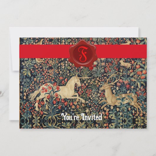 EENHOORN EN HERT MONOGRAM RODE WAS SEAL PERKAMENT KAART (Voorkant)