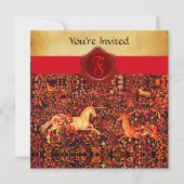 EENHOORN EN HERT MONOGRAM RODE WAS SEAL PERKAMENT KAART (Voorkant)