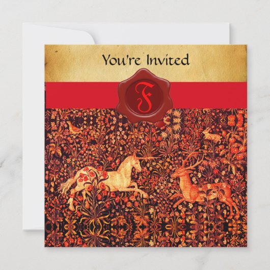 EENHOORN EN HERT MONOGRAM RODE WAS SEAL PERKAMENT KAART (Voorkant)