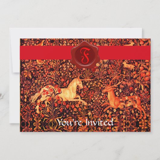 EENHOORN EN HERT MONOGRAM RODE WAS SEAL PERKAMENT KAART (Voorkant)