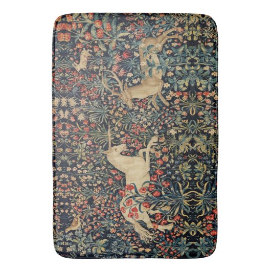 EENHOORN EN HERTEN, BLOEMEN, BOSDIEREN Bloemen Badmat (Voorkant Verticaal)