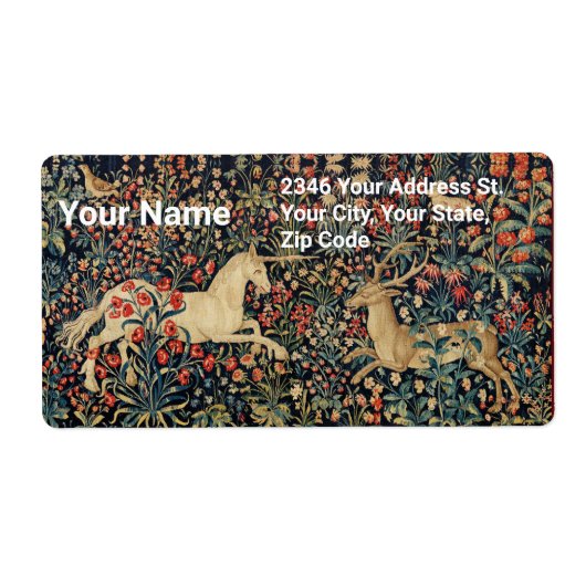 EENHOORN EN HERTEN, BLOEMEN, BOSDIEREN Bloemen Etiket (Voorkant)