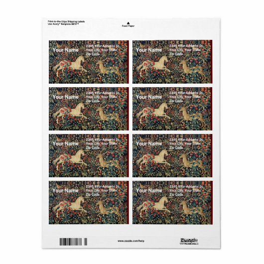 EENHOORN EN HERTEN, BLOEMEN, BOSDIEREN Bloemen Etiket (Full Sheet)