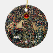 EENHOORN EN HERTEN, BLOEMEN, BOSDIEREN Bloemen Keramisch Ornament (Voorkant)