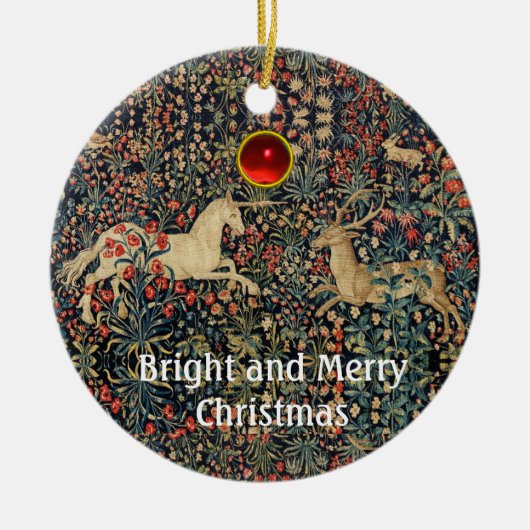 EENHOORN EN HERTEN, BLOEMEN, BOSDIEREN Bloemen Keramisch Ornament (Voorkant)