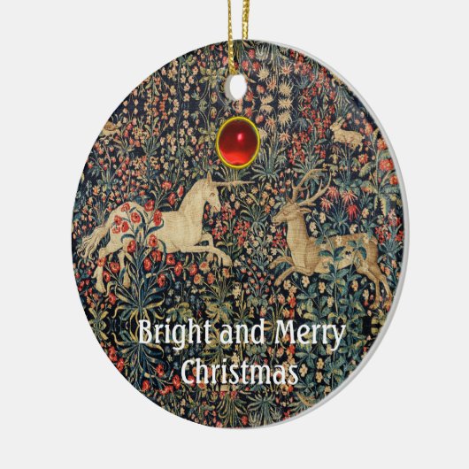 EENHOORN EN HERTEN, BLOEMEN, BOSDIEREN Bloemen Keramisch Ornament (Links)