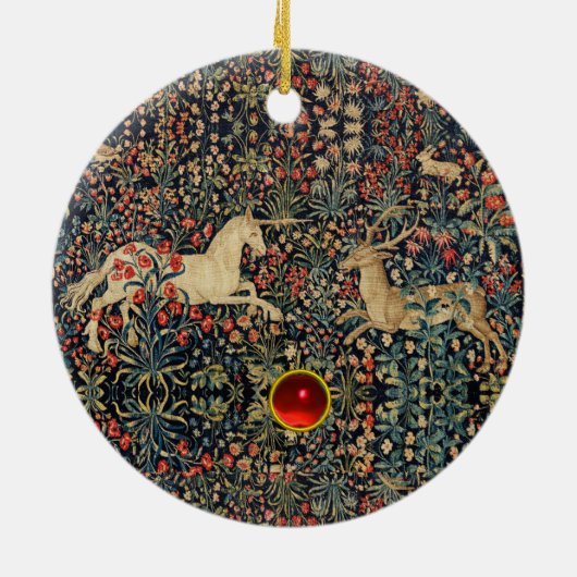 EENHOORN EN HERTEN, BLOEMEN, BOSDIEREN Bloemen Keramisch Ornament (Achterkant)