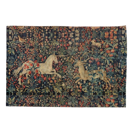 EENHOORN EN HERTEN, BLOEMEN, BOSDIEREN Bloemen Kussensloop (Achterkant-Links)