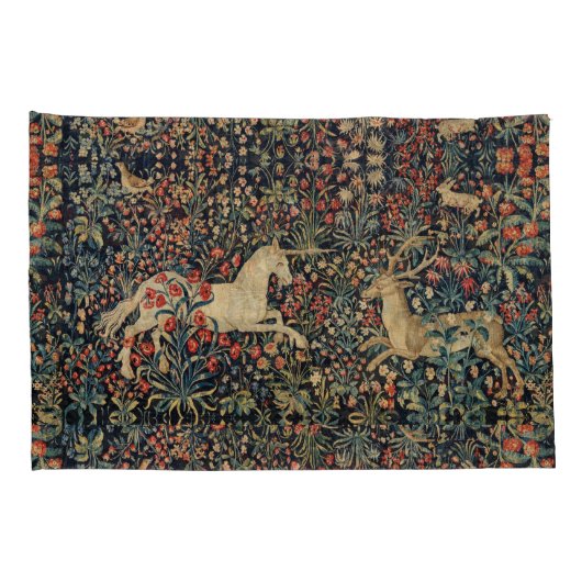 EENHOORN EN HERTEN, BLOEMEN, BOSDIEREN Bloemen Kussensloop (Achterkant-Rechts)