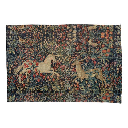 EENHOORN EN HERTEN, BLOEMEN, BOSDIEREN Bloemen Kussensloop (Voorkant-Links)