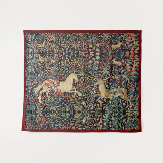 EENHOORN EN HERTEN, BLOEMEN, BOSDIEREN Bloemen Wandkleed (Voorkant (horizontaal))