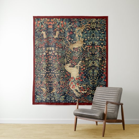 EENHOORN EN HERTEN, BLOEMEN, BOSDIEREN Bloemen Wandkleed (In situ)