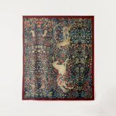 EENHOORN EN HERTEN, BLOEMEN, BOSDIEREN Bloemen Wandkleed (Voorkant)