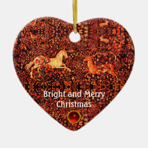 EENHOORN EN HERTEN, BLOEMEN, BOSDIEREN Rode Bloeme Keramisch Ornament