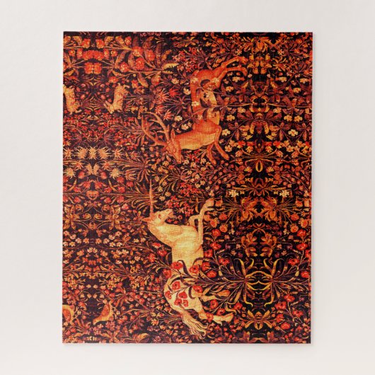 EENHOORN EN HERTEN, BLOEMEN, BOSDIEREN Rode Bloeme Legpuzzel (Verticaal)