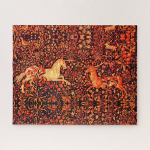 EENHOORN EN HERTEN, BLOEMEN, BOSDIEREN Rode Bloeme Legpuzzel