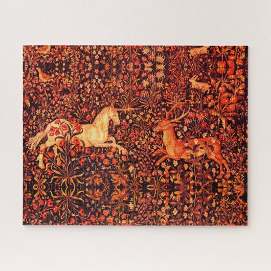 EENHOORN EN HERTEN, BLOEMEN, BOSDIEREN Rode Bloeme Legpuzzel (Horizontaal)