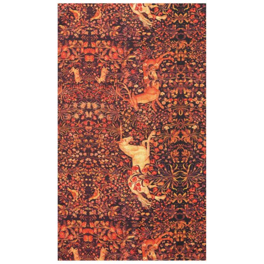 EENHOORN EN HERTEN, BLOEMEN, BOSDIEREN Rode Bloeme Tafelkleed (Voorkant)