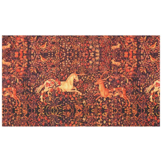 EENHOORN EN HERTEN, BLOEMEN, BOSDIEREN Rode Bloeme Tafelkleed (Voorkant (Horizontaal))