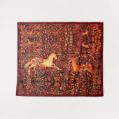 EENHOORN EN HERTEN, BLOEMEN, BOSDIEREN Rode Bloeme Wandkleed (Voorkant (horizontaal))