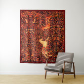 EENHOORN EN HERTEN, BLOEMEN, BOSDIEREN Rode Bloeme Wandkleed (In situ)