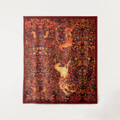 EENHOORN EN HERTEN, BLOEMEN, BOSDIEREN Rode Bloeme Wandkleed (Voorkant)