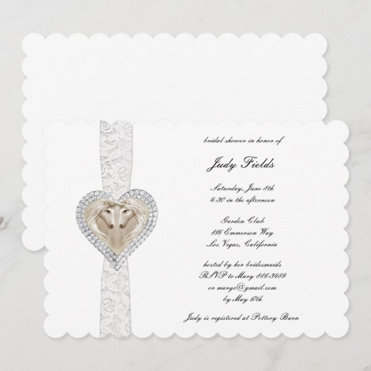 Eenhoorn en kant bruids douche uitnodiging (Voorkant / Achterkant)