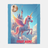 Eenhoorn en kasteel in roze en gepersonaliseerde f fleece deken (Voorkant)