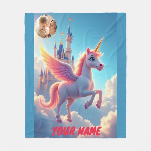 Eenhoorn en kasteel in roze en gepersonaliseerde f fleece deken (Voorkant)