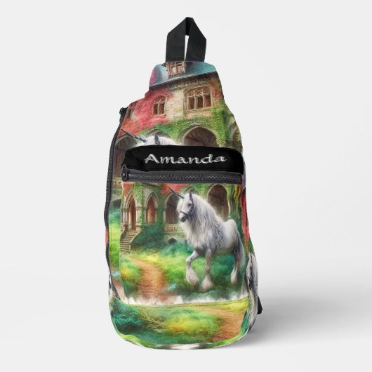 Eenhoorn en Kasteel Waterverf meisjes Sling Bag (Voorkant)