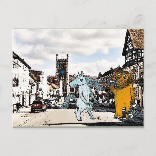Eenhoorn en Lion Post Kaart (Voorkant)