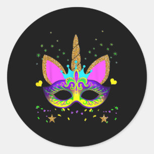 Eenhoorn en Masker Mardi Gras Meisjes Kinder Toodl Ronde Sticker