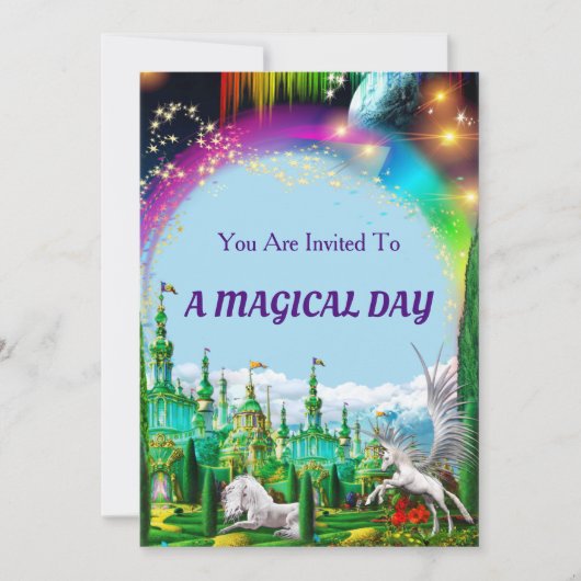 Eenhoorn en Pegasus verjaardagsfeestje uitnodiging (Voorkant)