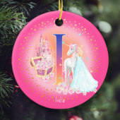 Eenhoorn en Prinses Brief I Monogram Kerstmis Keramisch Ornament
