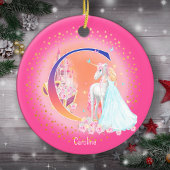Eenhoorn en Prinses Letter C Monogram Kerst Keramisch Ornament