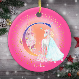 Eenhoorn en Prinses Letter C Monogram Kerst Keramisch Ornament