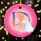 Eenhoorn en Prinses Letter D Monogram Kerst Keramisch Ornament