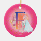 Eenhoorn en Prinses Letter E Monogram Kerst Keramisch Ornament (Voorkant)