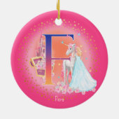 Eenhoorn en Prinses Letter F Monogram Kerst Keramisch Ornament (Achterkant)