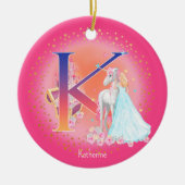 Eenhoorn en Prinses Letter K Monogram Kerst Keramisch Ornament (Voorkant)