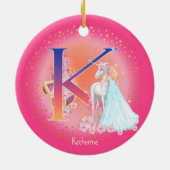 Eenhoorn en Prinses Letter K Monogram Kerst Keramisch Ornament (Achterkant)