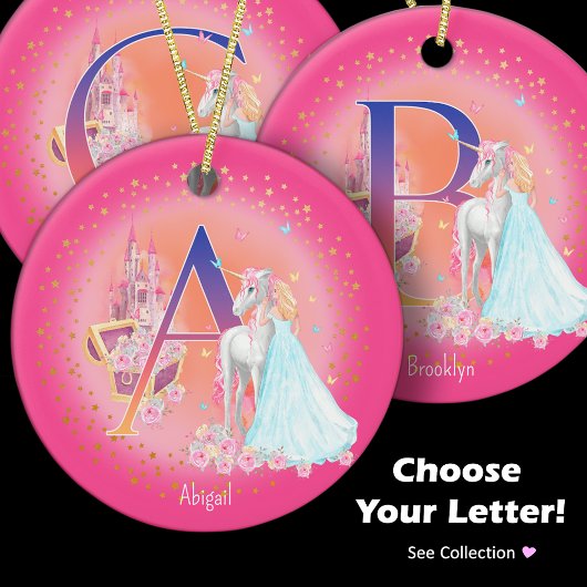 Eenhoorn en Prinses Letter K Monogram Kerst Keramisch Ornament