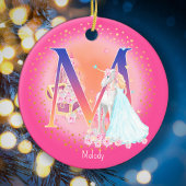 Eenhoorn en Prinses Letter M Monogram Kerst Keramisch Ornament
