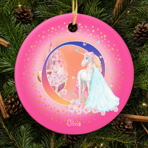 Eenhoorn en Prinses Letter O Monogram Kerst Keramisch Ornament