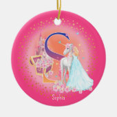 Eenhoorn en Prinses Letter S Monogram Kerst Keramisch Ornament (Voorkant)
