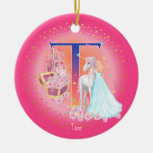 Eenhoorn en Prinses Letter T Monogram Kerst Keramisch Ornament (Voorkant)