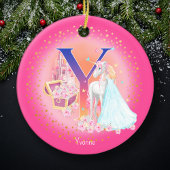 Eenhoorn en Prinses Letter Y Monogram Kerst Keramisch Ornament