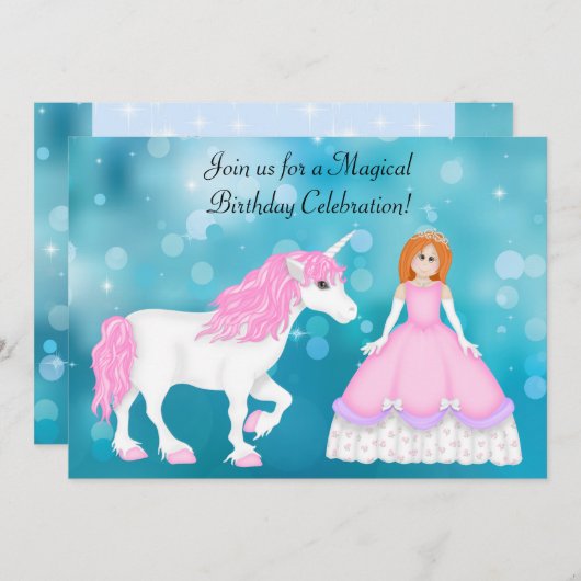 Eenhoorn en prinses met rood haar Verjaardag Kaart (Voorkant / Achterkant)