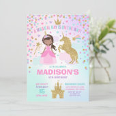 Eenhoorn en prinses uitnodiging magische verjaarda (Staand voorkant)